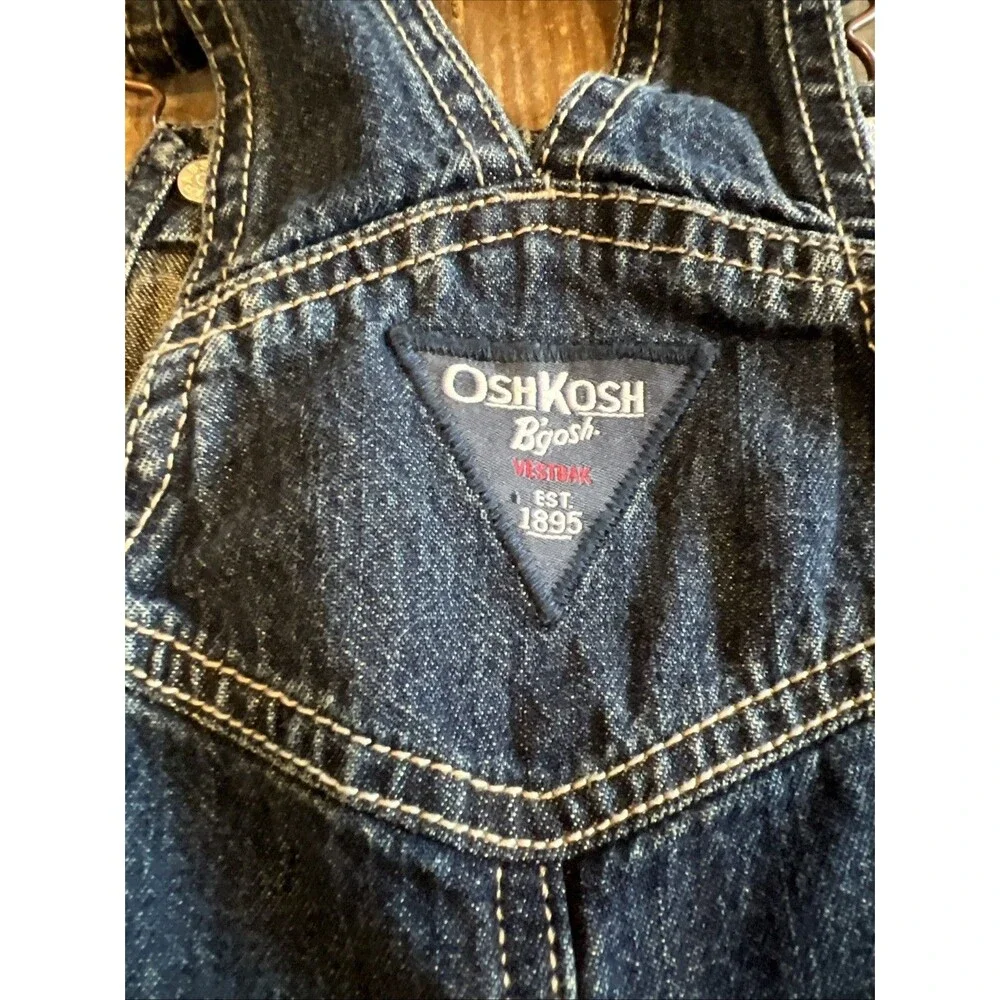 OshKosh B'gosh Blue Jean Denim Vestbak Bib Overalls Size 18 Months Toddler EUC